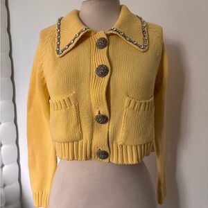 Zara yellow knit cardigan sweater Embellished with rhinestones